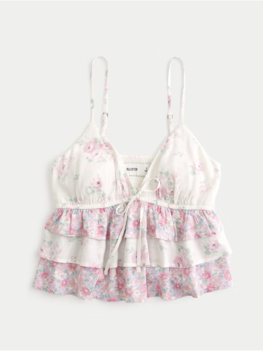 Hollister Easy Tiered Blouse - White & Pink Floral